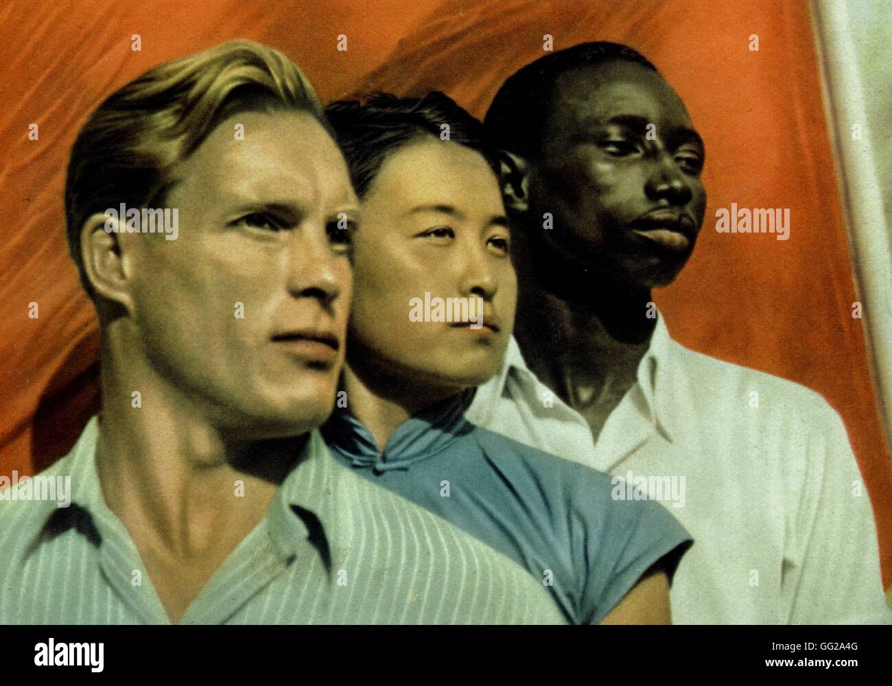 Racial propaganda poster Various human types Stock Photo