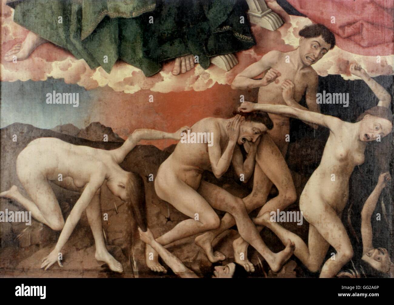 Rogier Van Der Weyden, a.k.a. Rogier de La Pasture Flemish school Detail of the altarpiece of The Last Judgement: the damned falling into Hell c.1445-1448  Oil on wood and gold leaf (215 x 260 cm, opened panels) Beaune, musée de l'Hôtel-Dieu Stock Photo