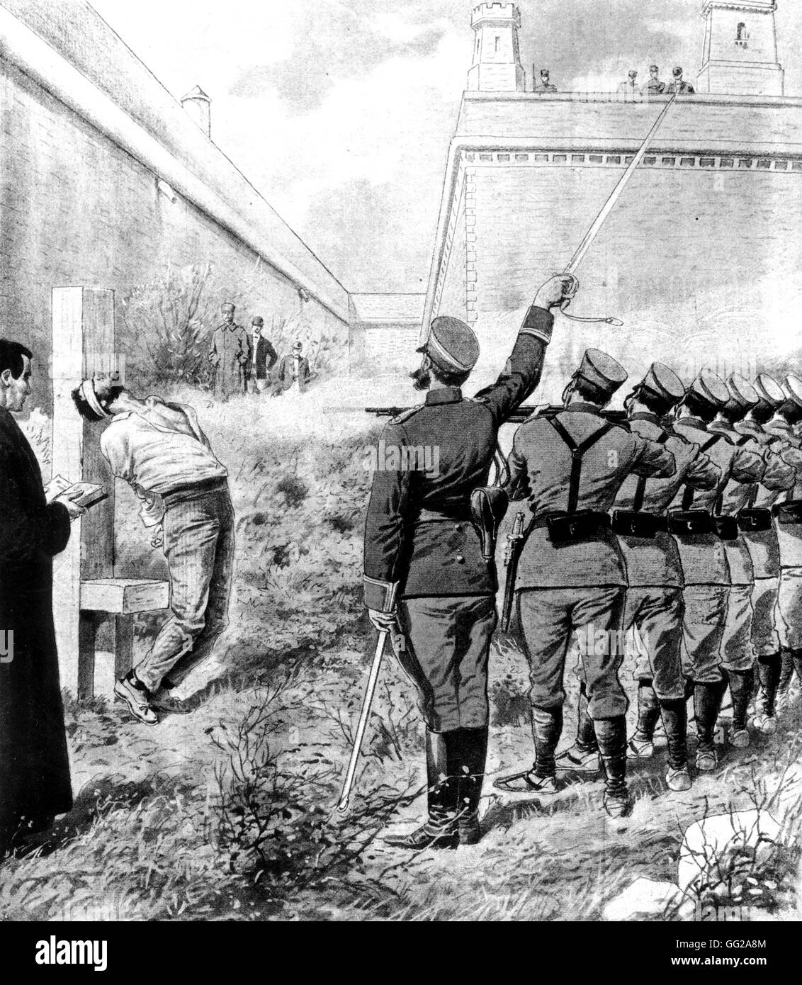 Execution of anarchists within the prison of Montonich October 17, 1909 Spain Stock Photo