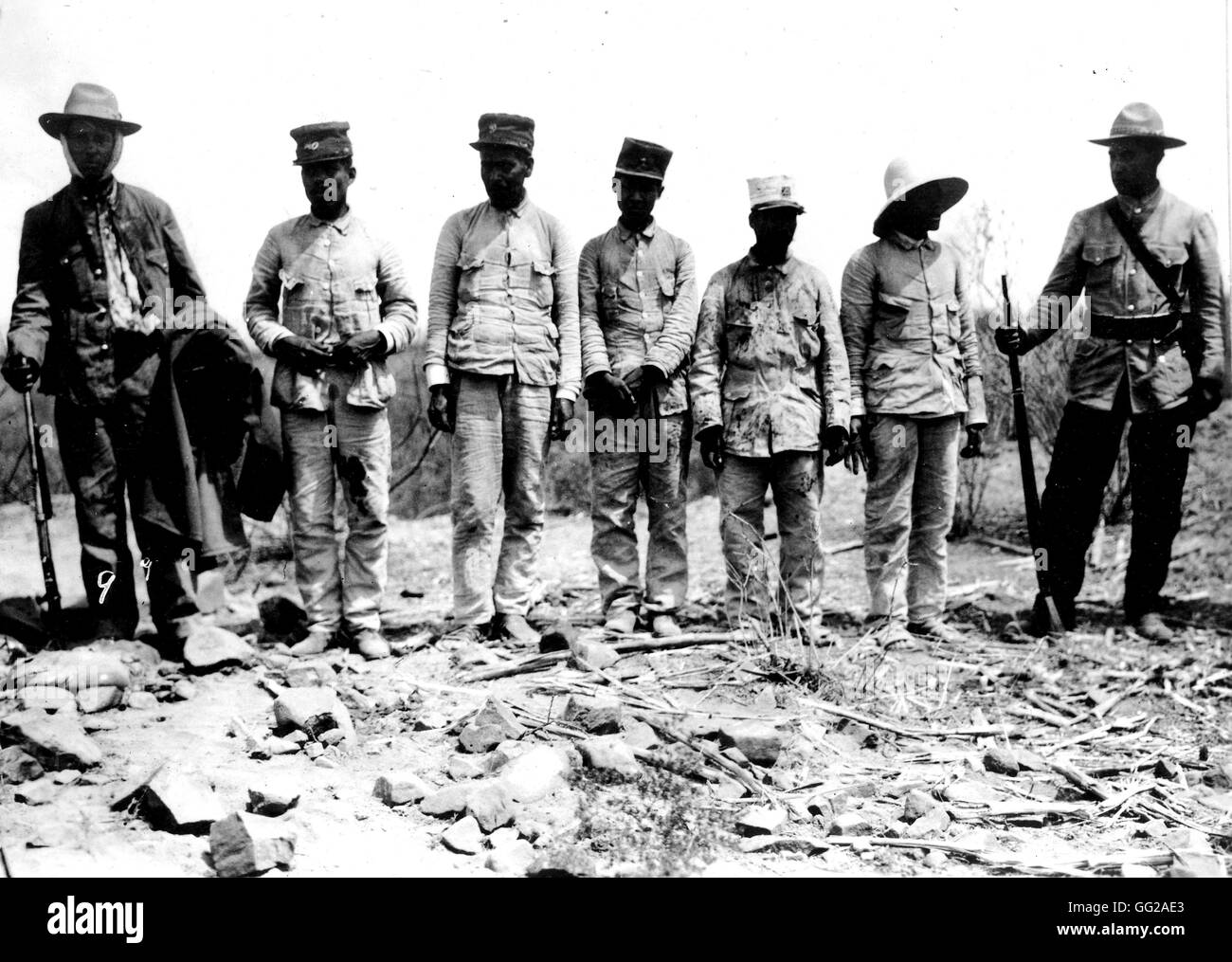 Mexican revolution. Captive federal soldiers in the Orozco camp 1914 Mexico Washington, D.C. Library of Congress Stock Photo
