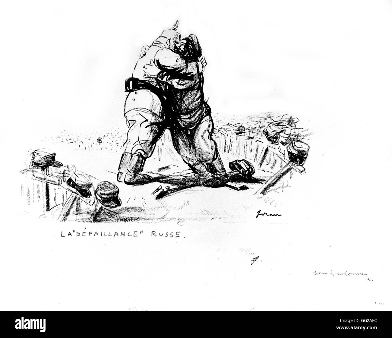 Caricature by Jean-Louis Forain (1852-1931). 'The Russian Failure' 02-26-1918 France - World War I Paris. National Library Stock Photo