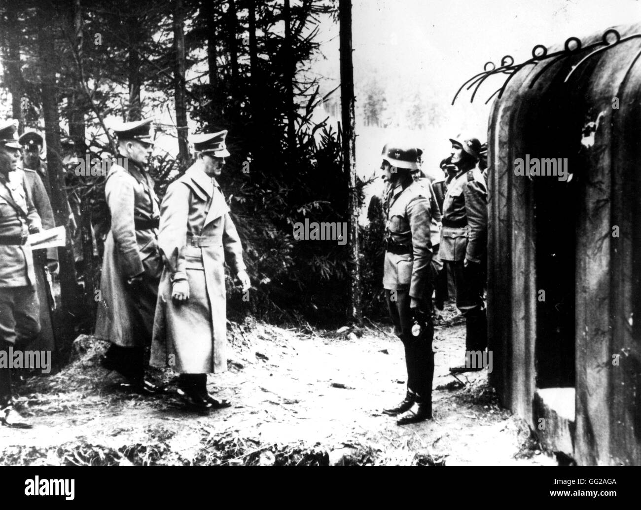 Annexation of Czechoslovakia by Germany. The 'fuhrer' on the Czech 'Maginot Line' in the forest close to Stein-Schenan October 9, 1938 Czechoslovakia Paris. National Library Stock Photo