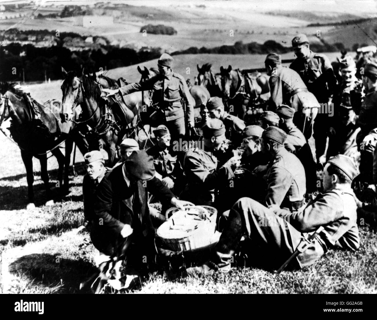Annexation of Czechoslovakia by Germany. Czech soldiers in the areas surrounding Prague September 17 1938 Czechoslovakia Paris. National Library Stock Photo