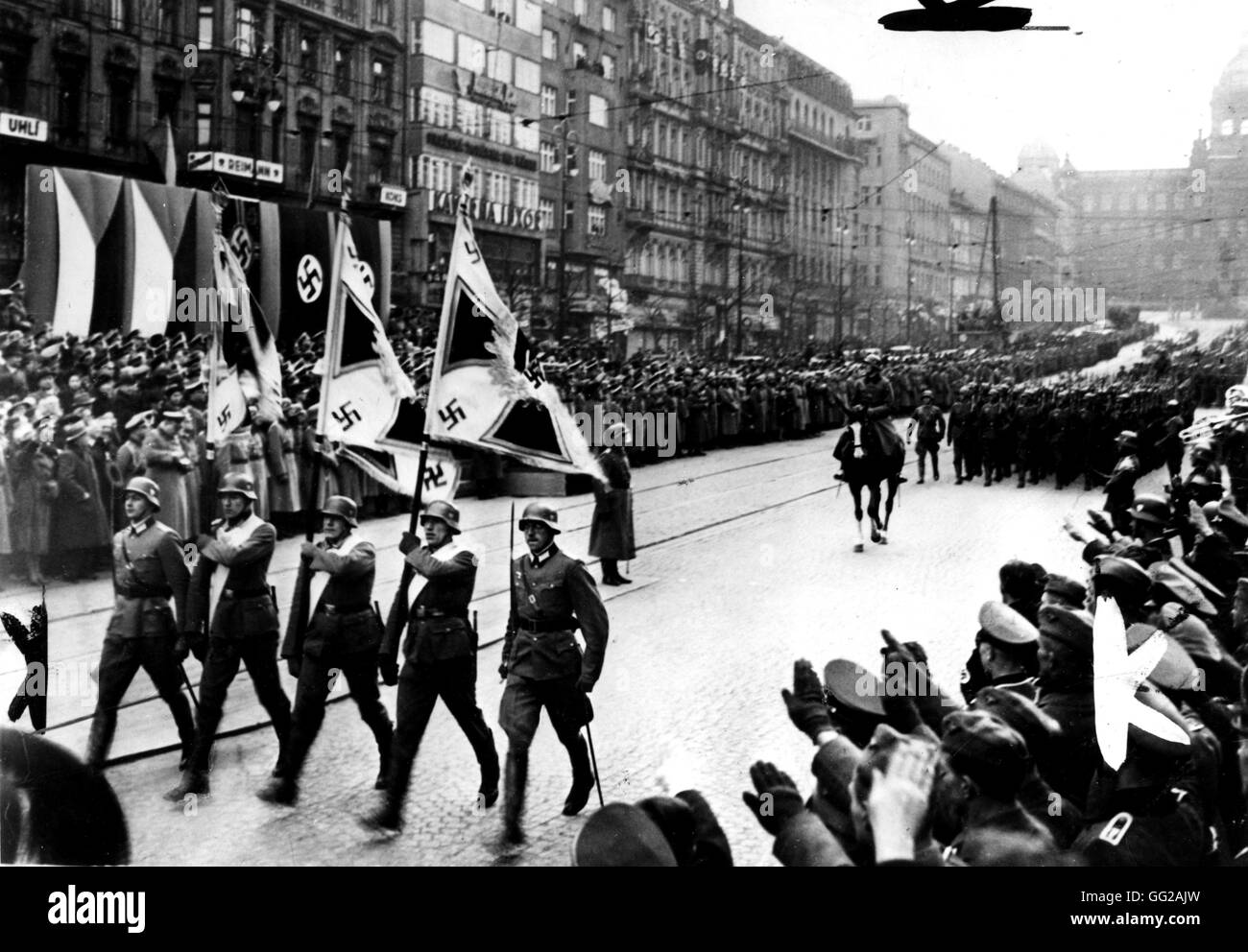 Annexation of Czechoslovakia by Germany. Prague. Parade of German troops March 19 1939 Czechoslovakia Stock Photo