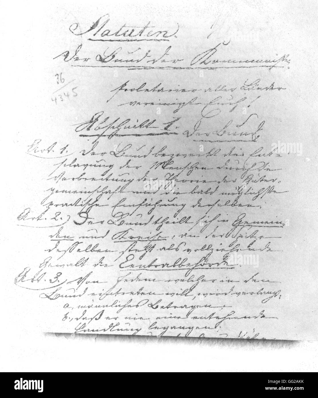 Project for statuses of the Communist league, written by Karl Marx 1847 Germany Karl Marx Haus Stock Photo