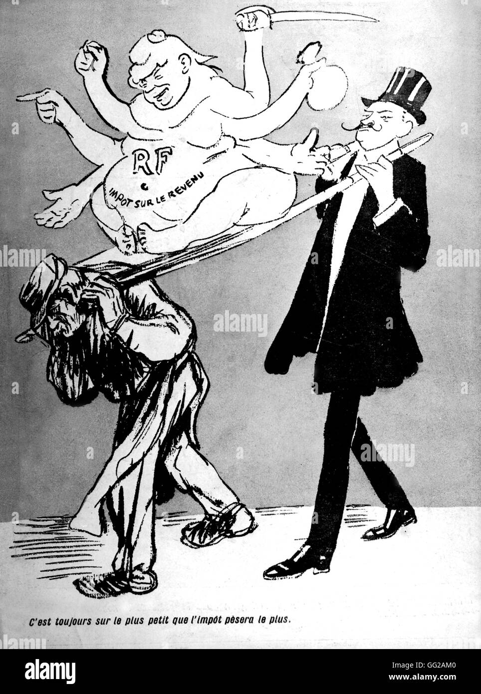 The weakest person is always the one who suffer most from the taxes Caricature published in 'L'Assiette au beurre' 1907 France Stock Photo
