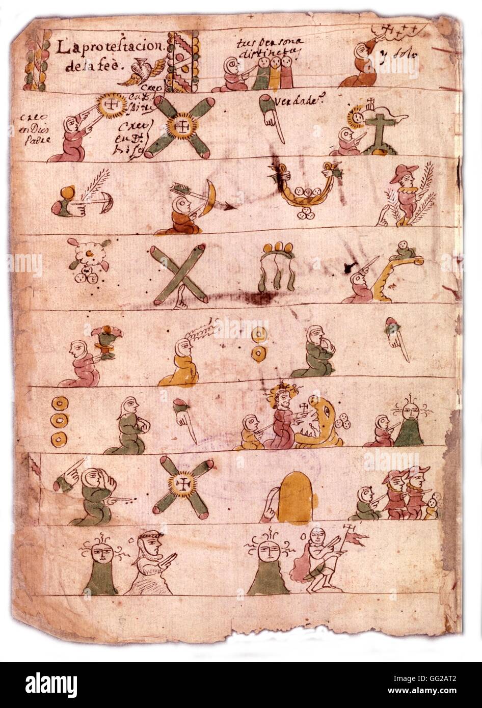 Catechism illustrated with images, aimed at Indians 17th century Codex Stock Photo