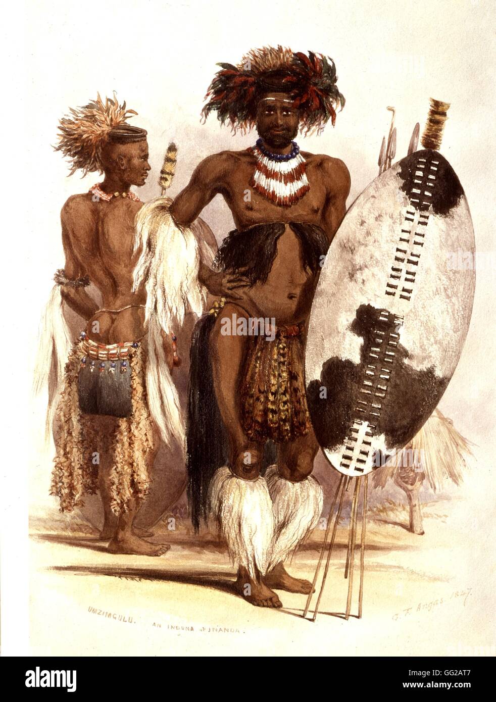 G.F. Angus. Zulu chief dressed as a warrior 1847 South Africa London. British museum Stock Photo