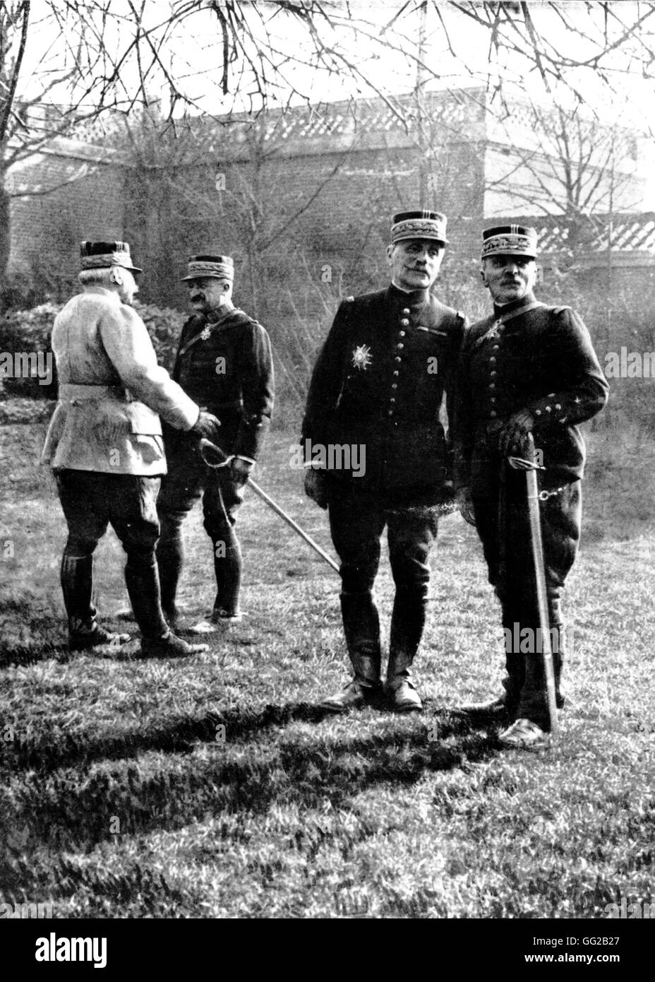 Generals Joffre, Maistre, Foch et Maud huy April 1915 France - World War I Stock Photo