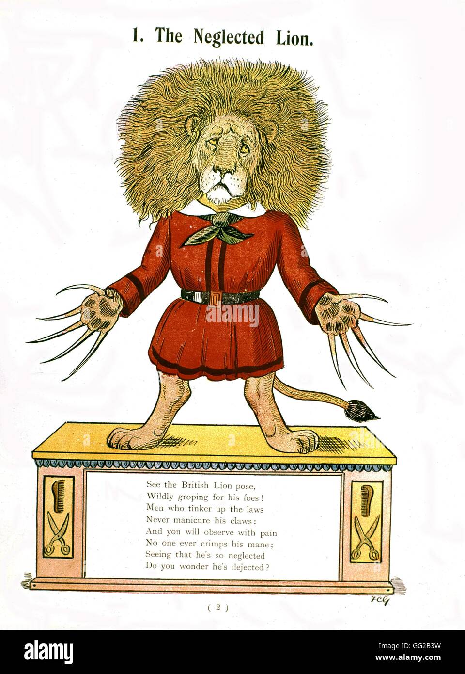 The neglected lion, Caricature on the Boer War in South Africa 1900 Angleterre Stock Photo