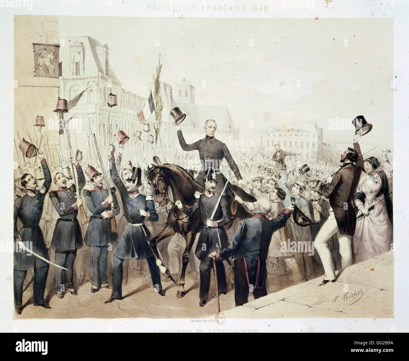Lamartine and Ledru-Rollin back from the Hotel de ville - 1848 Revolution  19th century Stock Photo