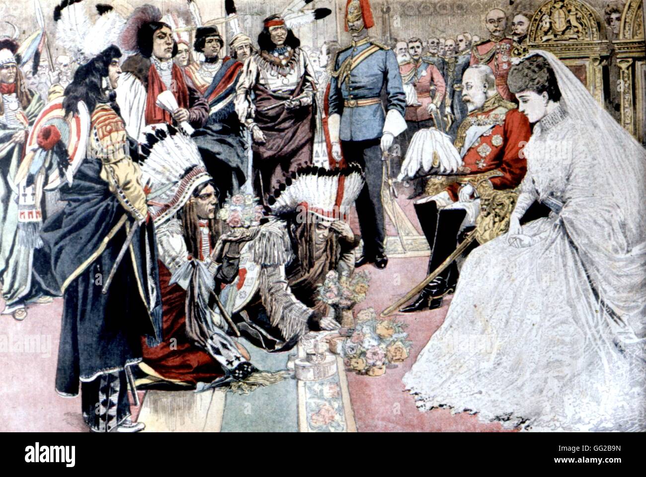 King Edward VII (1841-1910) receiving the Indian chiefs, in 'Le Petit Journal' c. 1900 England  Rousseau collection Stock Photo