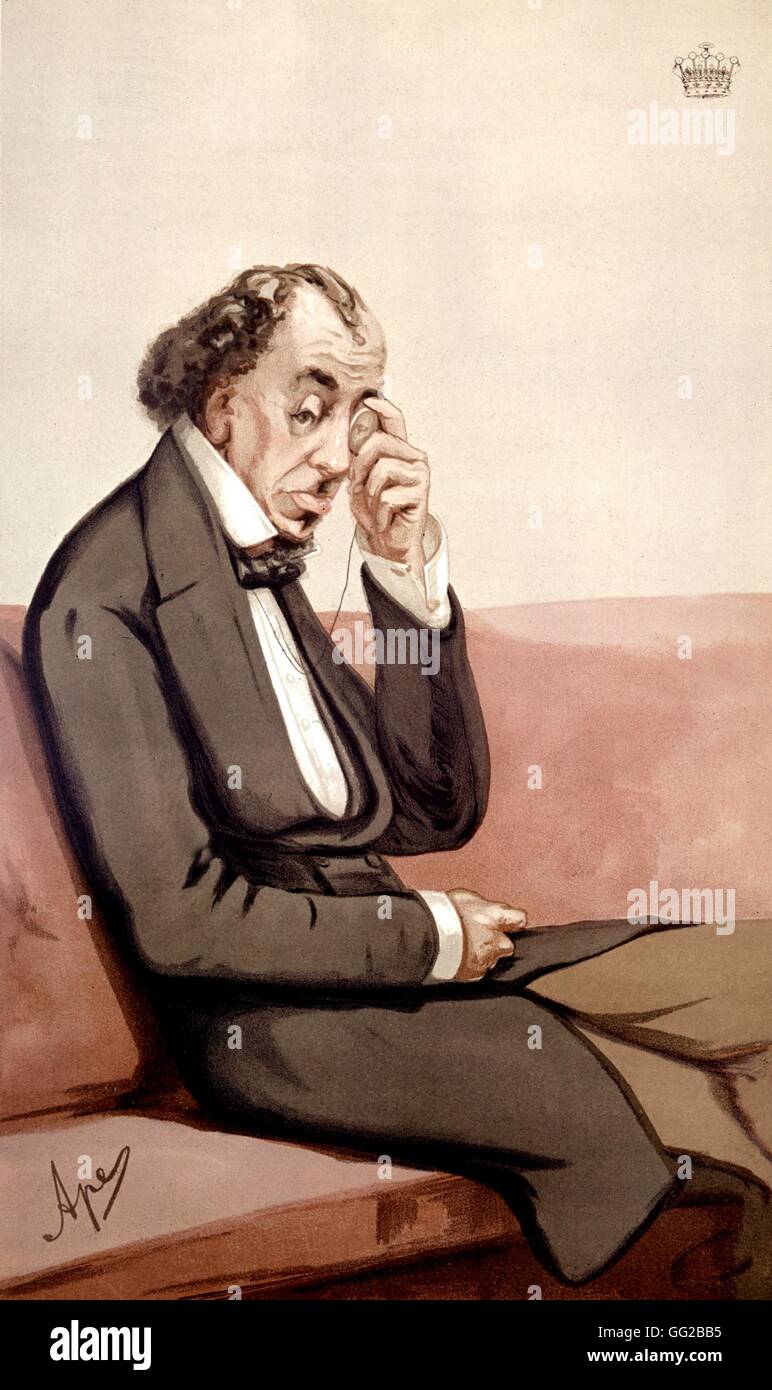 Drawing done in watercolour by Ape, portrait of Disraeli 1878 England London. British museum Stock Photo