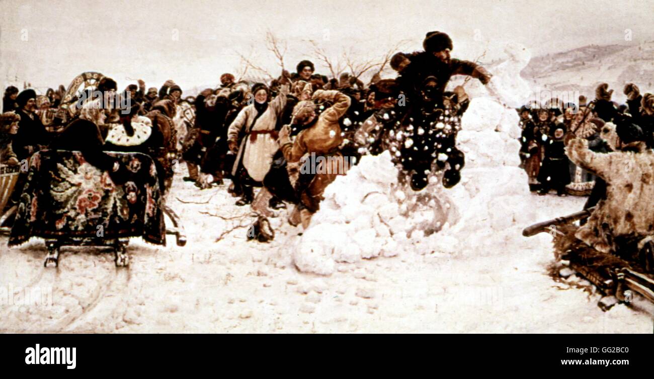 V. I. Surikov Assault of a snowed up town 1891 Russia Moscow. Tretiakov Gallery Stock Photo