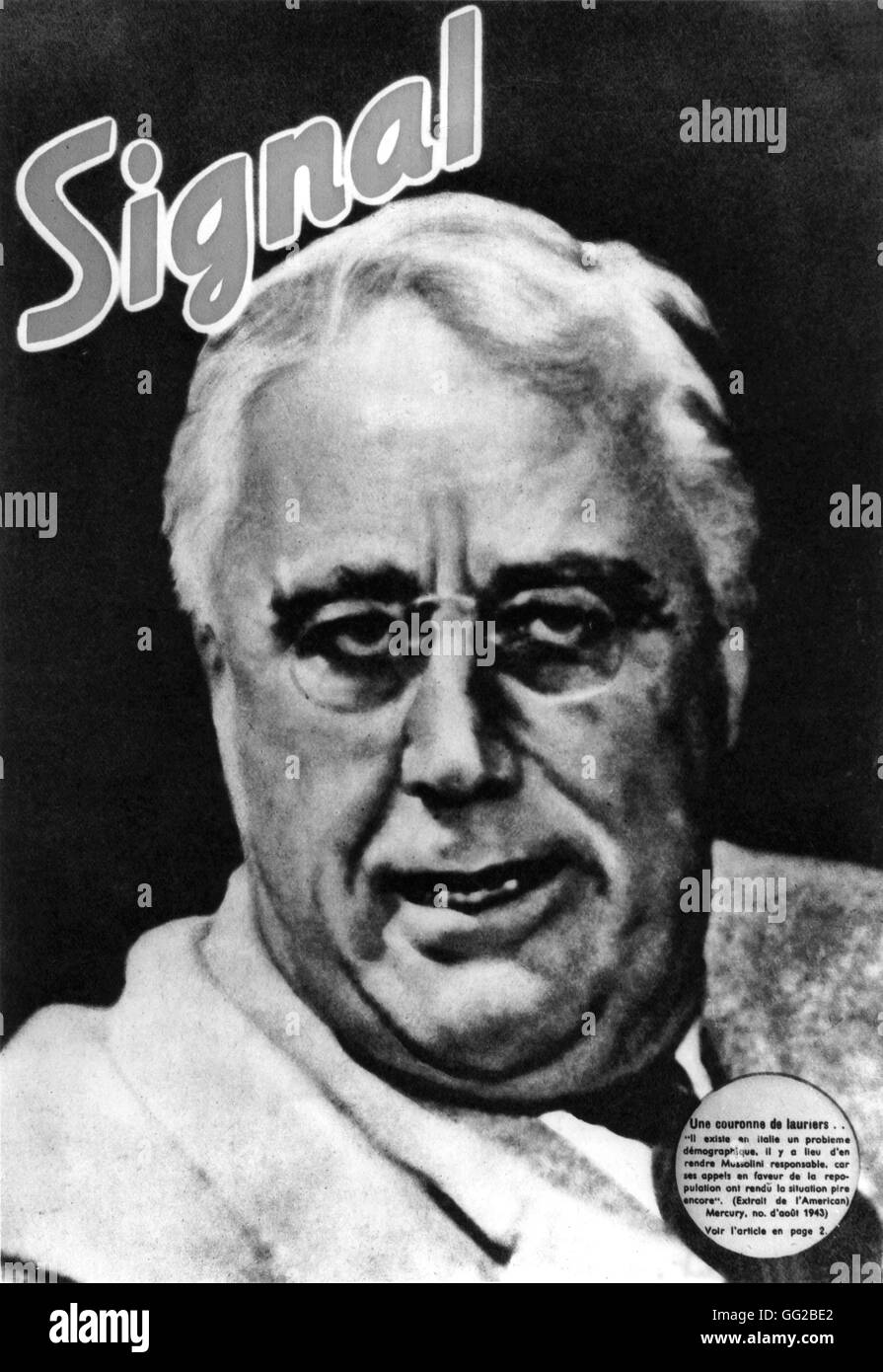 Portrait of President Roosevelt on the front page of 'Signal' magazine November 1943 United States - World War II Stock Photo