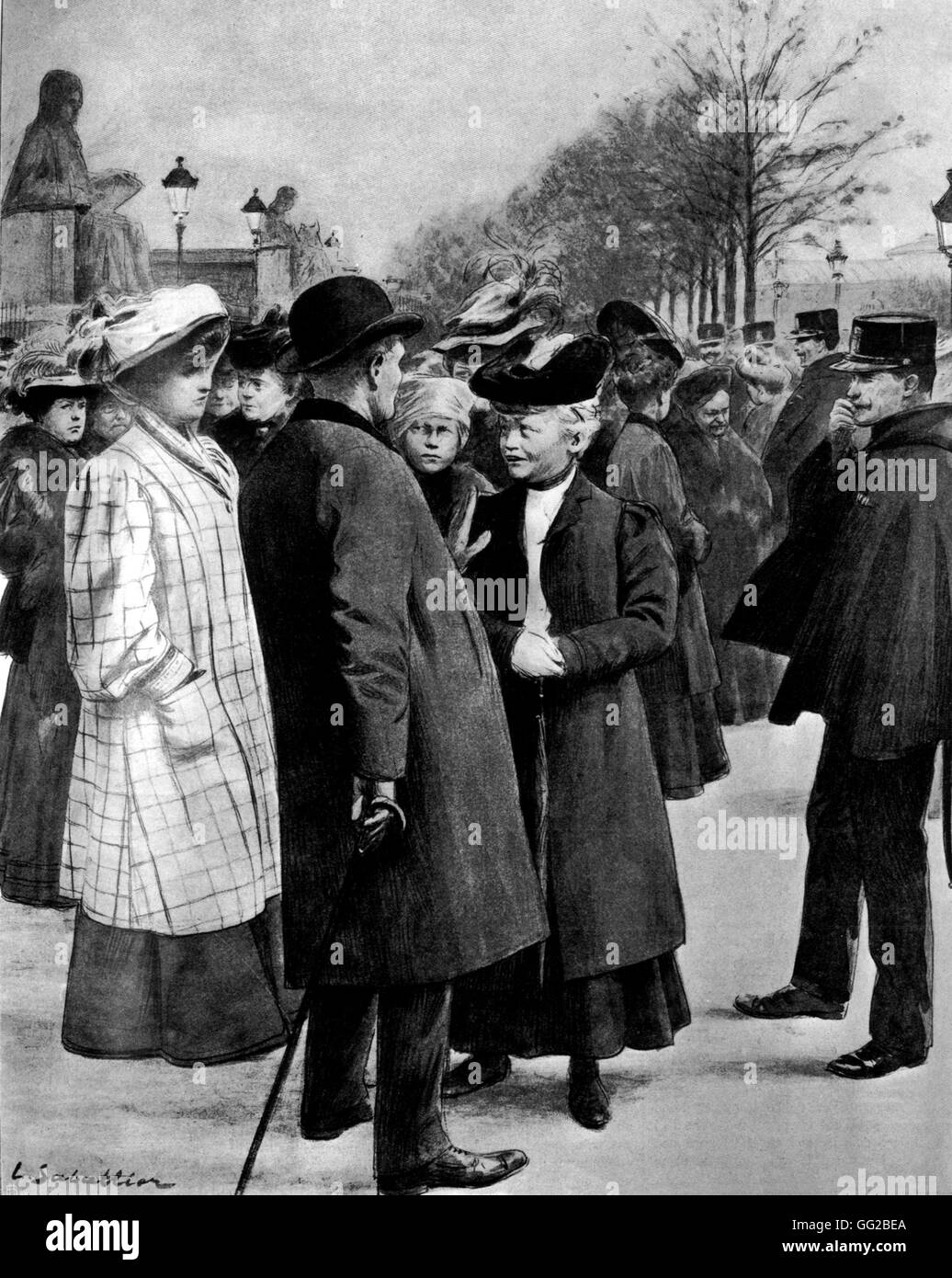 Demonstration of Parisian suffragettes in front of the Palais Bourbon, Paris France July 1906 Stock Photo