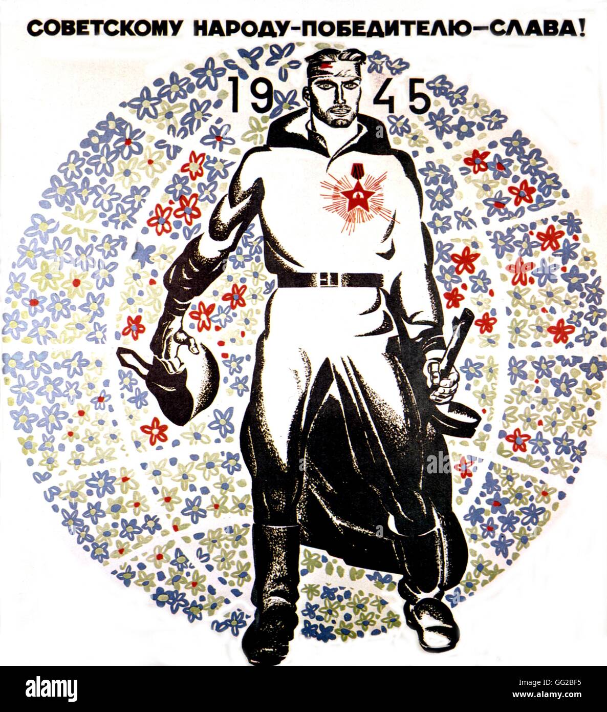 Propaganda poster by Oleg Savostink: '1945, Glory to the victorious Soviet people' 68 x 104 cm 1969 U.S.S.R. Stock Photo