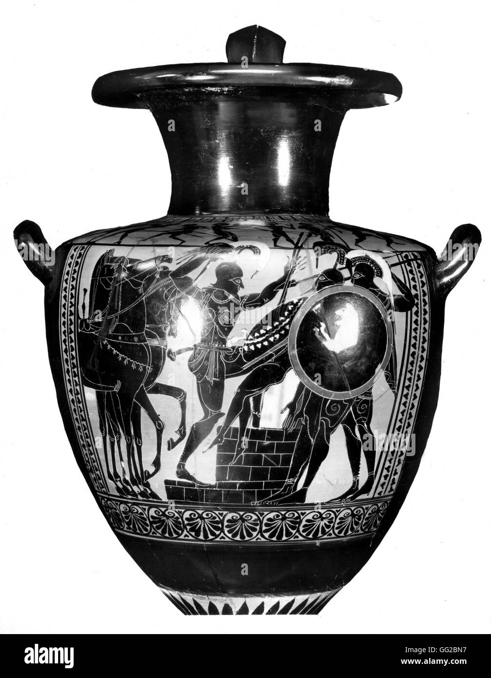 Vase depicting soldiers Antiquity ancient Greece Stock Photo