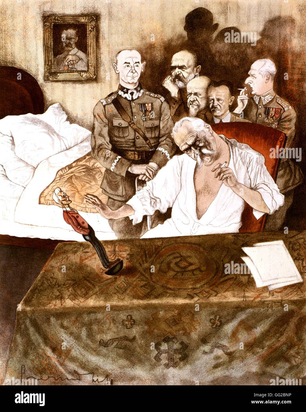 Satirical cartoon by Czermanski: Pilsudski (1867-1935) and the game of the National Assembly 1931 Poland Paris. BDIC Stock Photo