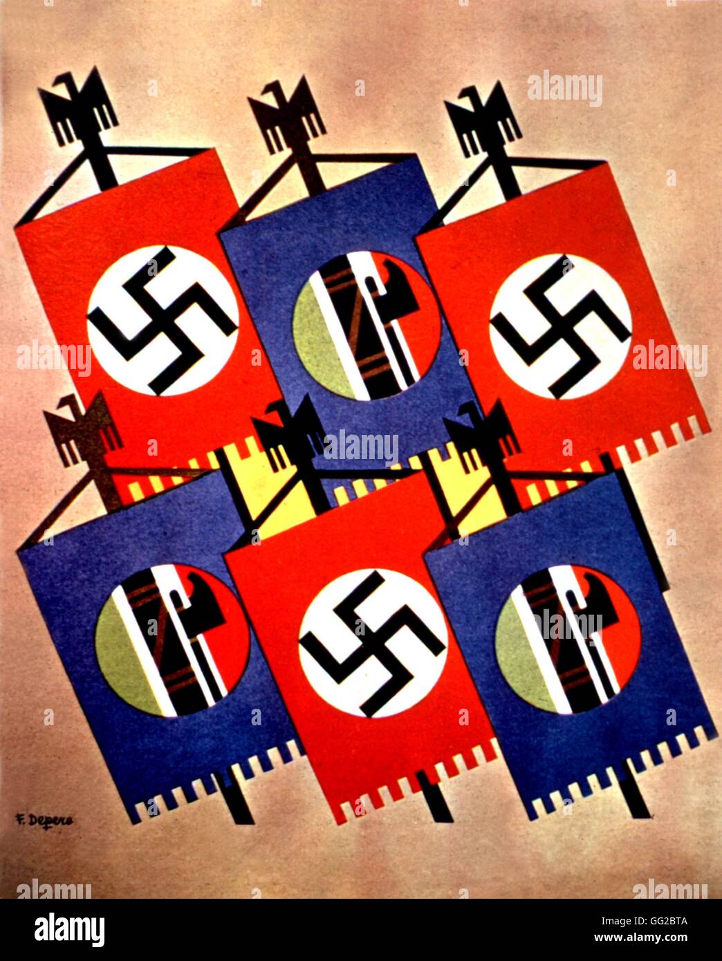 Drawing by F. Depero, the Rome-Berlin axis 1936 Italy Stock Photo