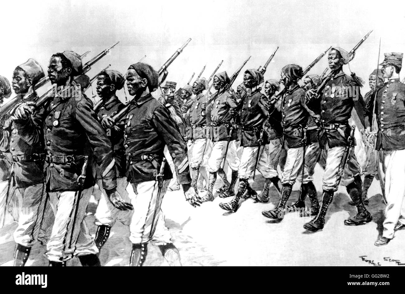 Senegalese infantrymen of the Marchand Expedition July 1899 France - Colonization Stock Photo