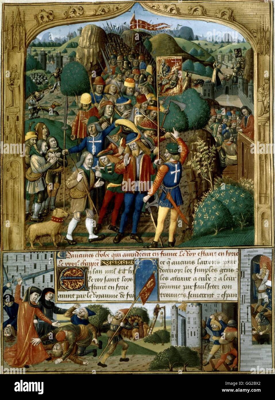 Miniature in 'Le livre des faiz Monseigneur Saint Louis': the crusade of the shepherd boys 15th Century France,  Paris. Bibliothèque Nationale Stock Photo