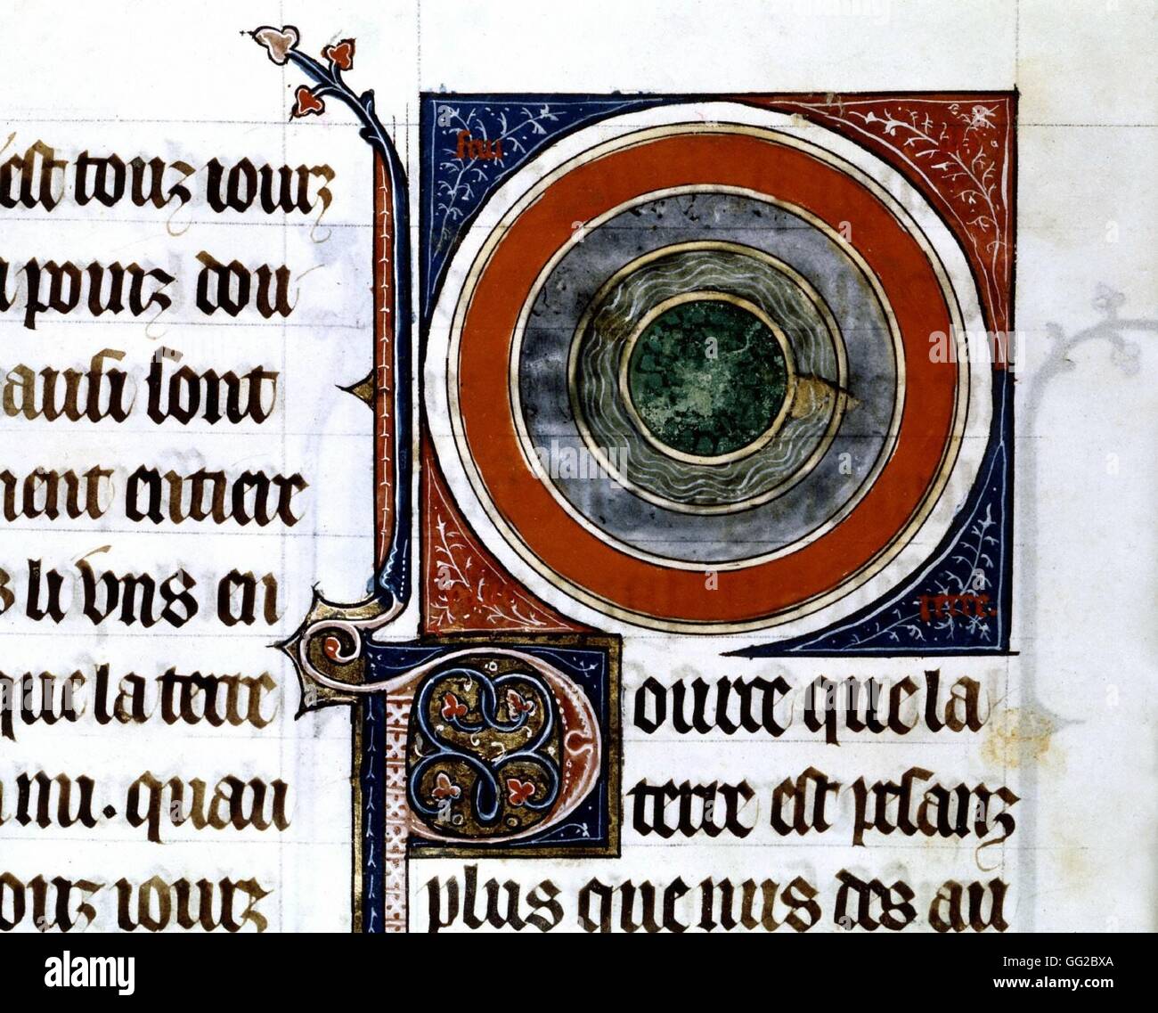 Miniature by Gossouin of Metz (1245). Image of the world: the Earth, center of the world 13th C France Paris. Bibliothèque Nationale Stock Photo