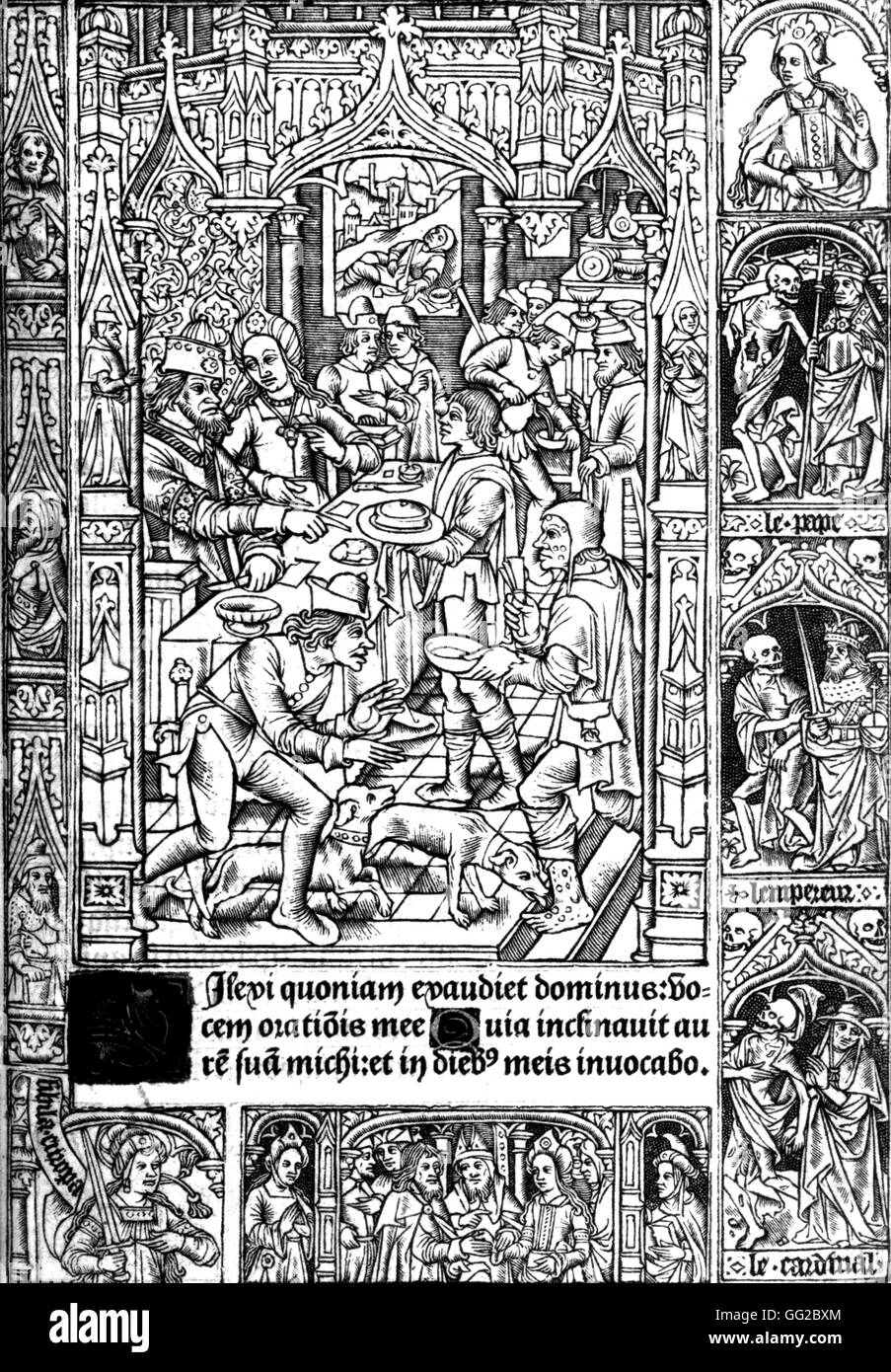 Anonymous engraving, scene of meal from 'Heures à Lusaigne de Rome', for Simon Vostre 1498 Paris - B.N. Stock Photo