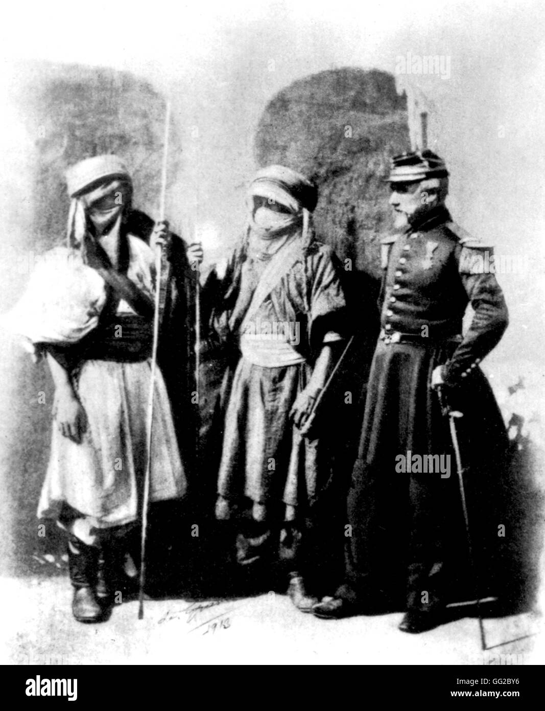 Commander Hanoteau and 2 Tuaregs c. 1860 Algeria - Colonization Paris. Bibliothèque Nationale Stock Photo