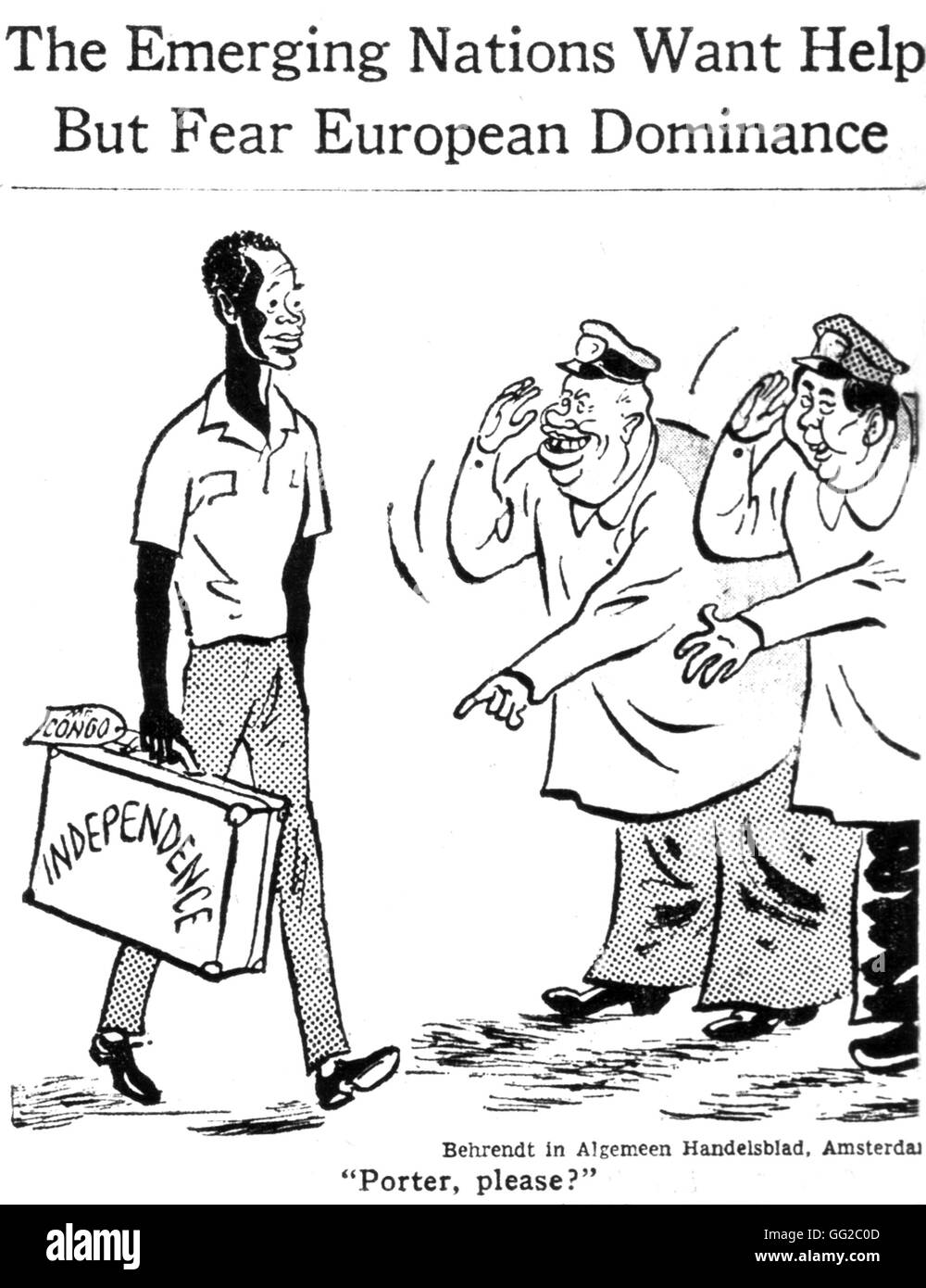 Cartoon published in the New York Times: Khrushchev and Mao offer their services to Congo's leaders 10-7-1960 Congo (Zaïre) Stock Photo