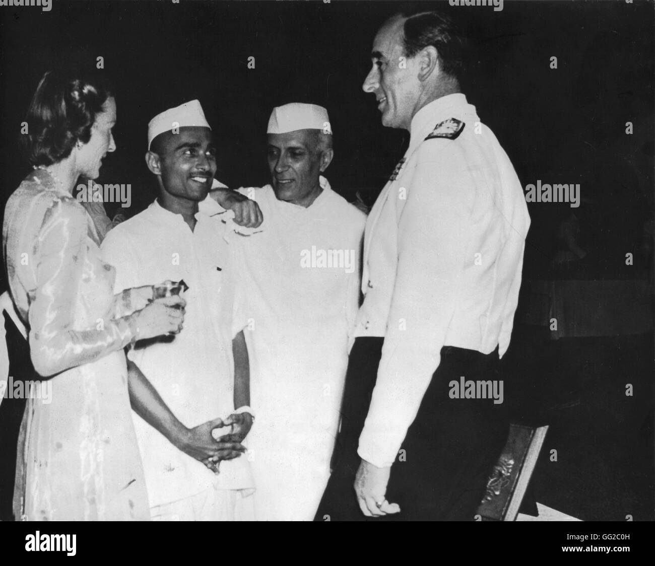 Governor-General Lord Mountbatten and Lady Mountbatten with Pandit Nehru in New-Delhi June, 19 1948 India Stock Photo