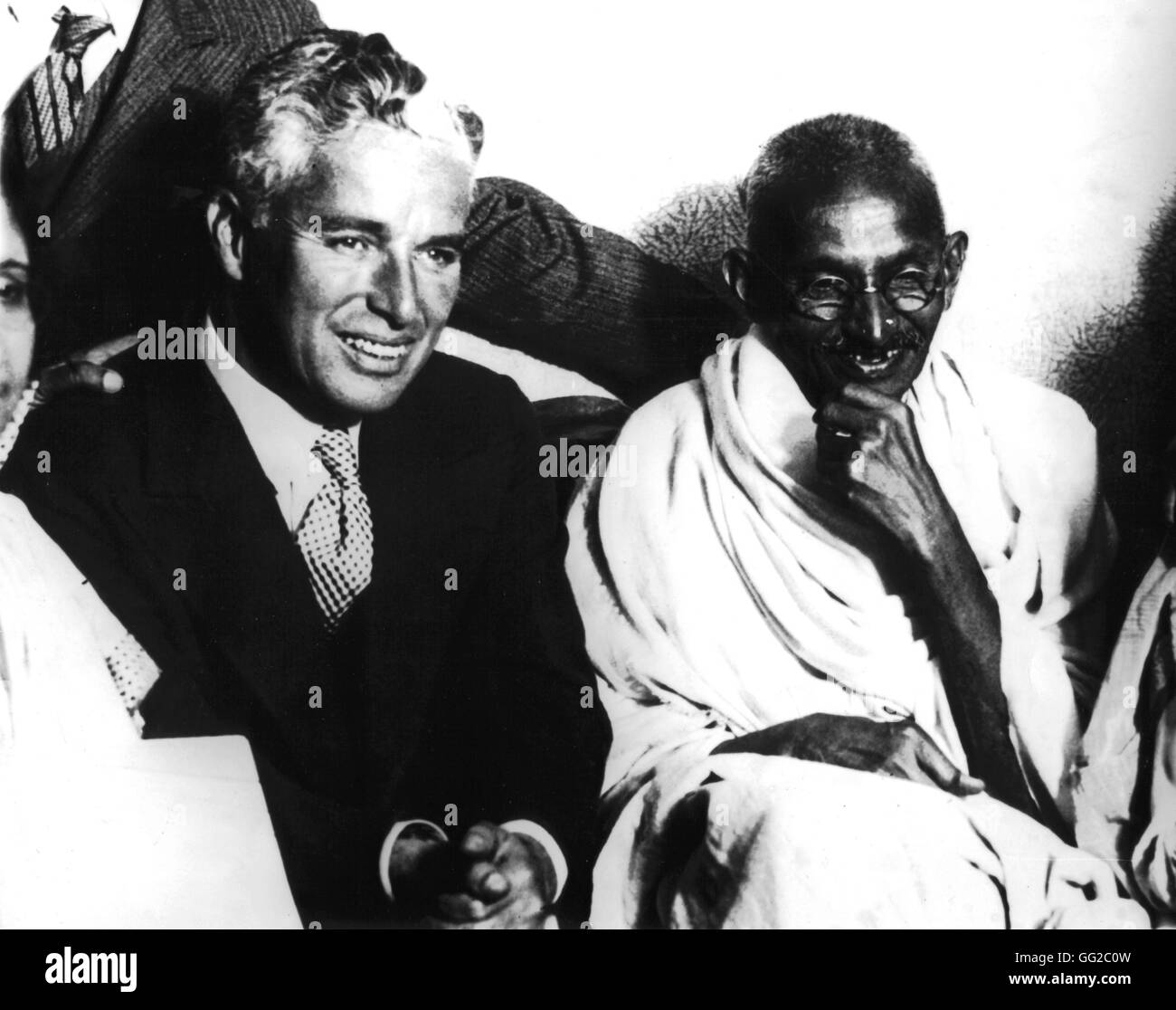 Gandhi with Charlie Chaplin 20th century India Stock Photo