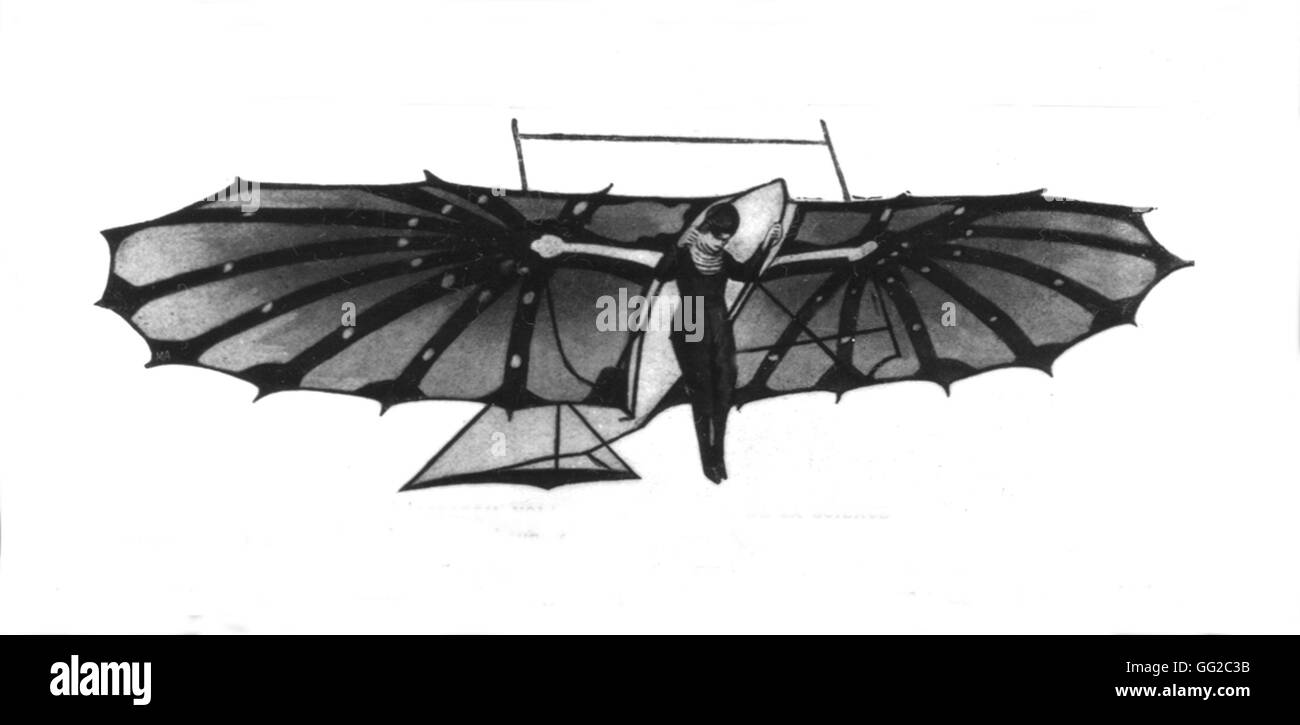 Pilcher's flying man, like a bat or chiropter. The inventor was killed while carrying out an experiment. Early 20th Stock Photo