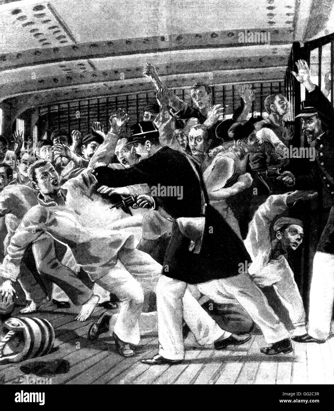 Relegated anarchists. Uprising aboard the ship which transports them September 1894 France Stock Photo