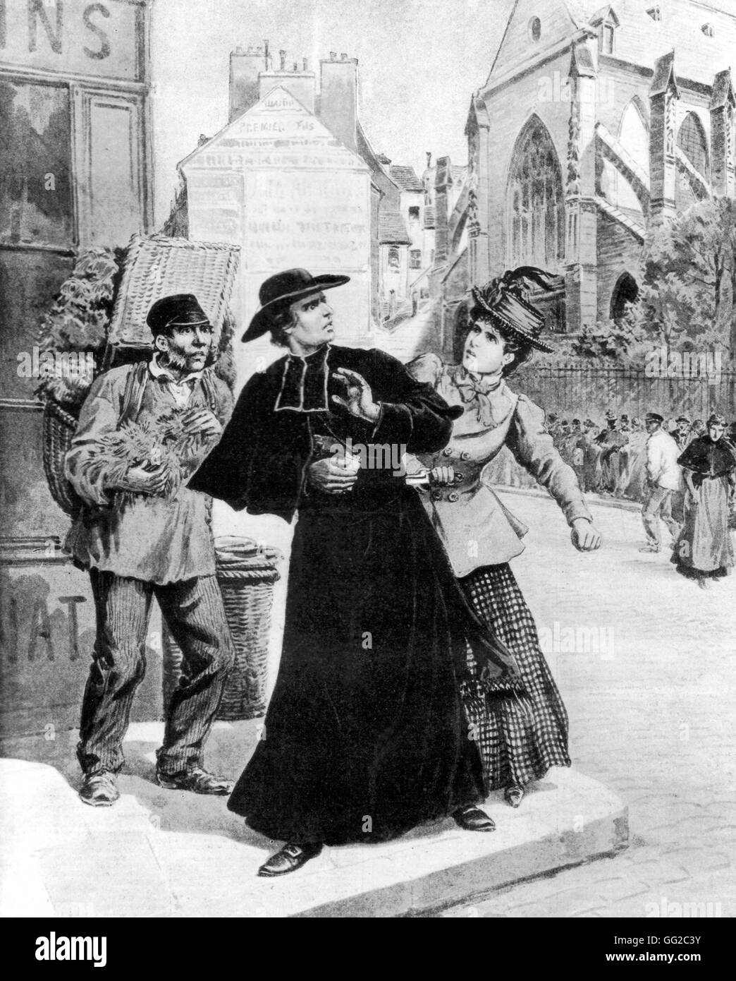 Anarchist assassination. A priester is being stabbed 1897 France Stock Photo