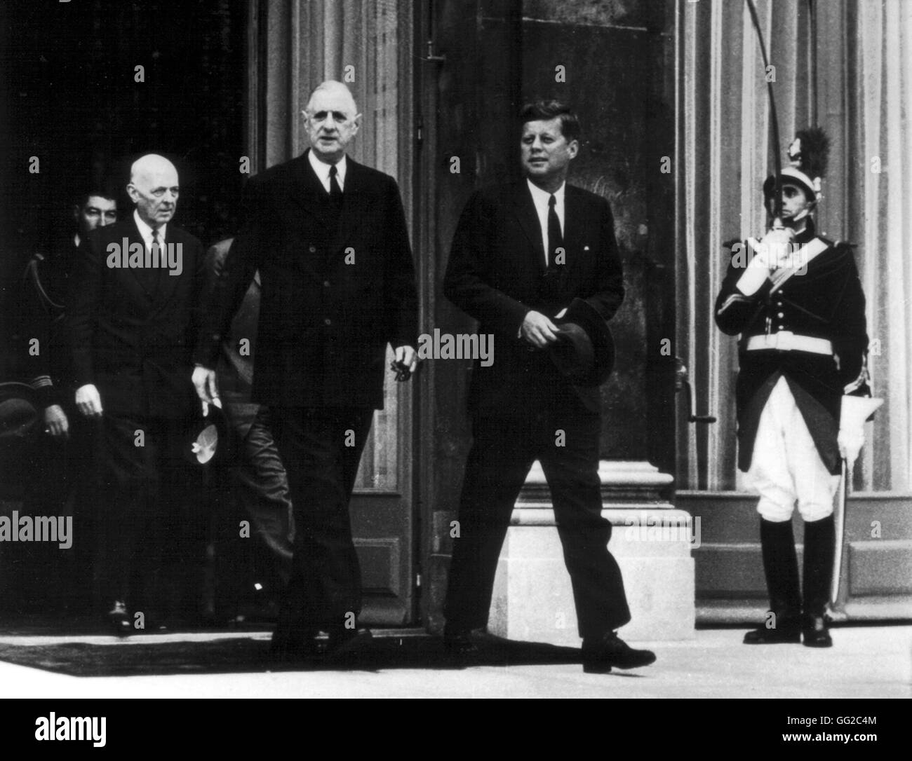 President De Gaulle and President Kennedy leaving the Elysée June 1961 France National archives. Washington Stock Photo