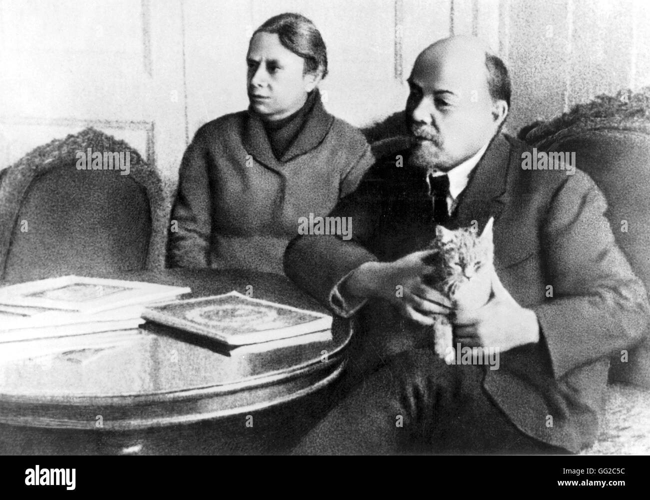 Lenin and N.K. Kroupskaya, his wife 1920 U.S.S.R. Stock Photo