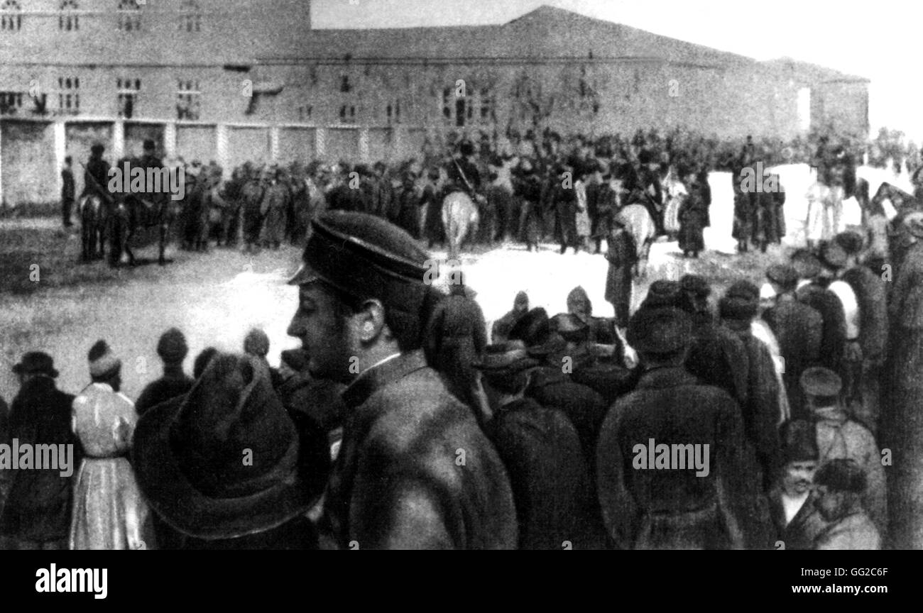 Demonstration in front of the Baku jail, where Stalin had been imprisoned since April 1902  1902 Russia Stock Photo