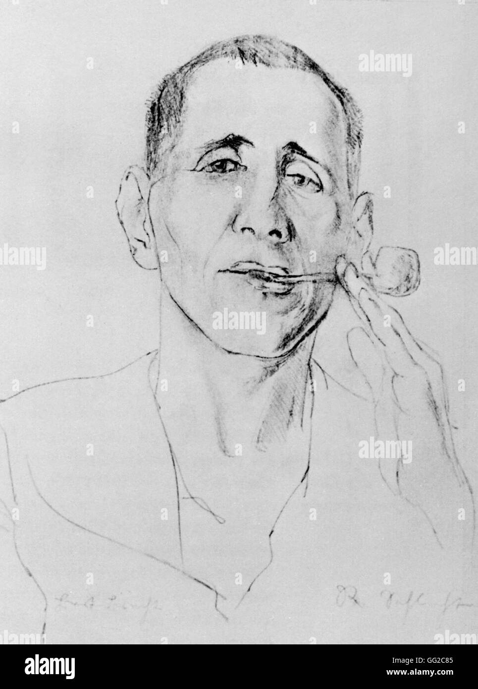 Drawing by Rudolf Schlichter. Portrait of Berthold Brecht (1898-1956) 1927 Stock Photo