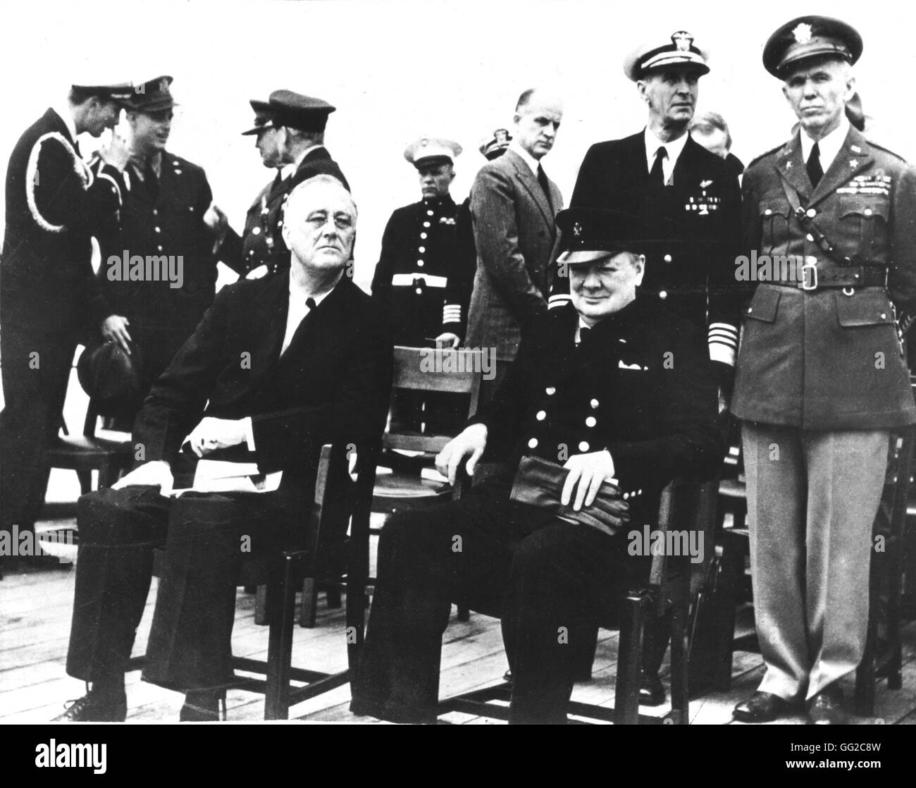 Teheran Conference. Roosevelt and Churchill. Standing, Adam Ernest King and General George Marshall. 1943 Iran - World War II Stock Photo