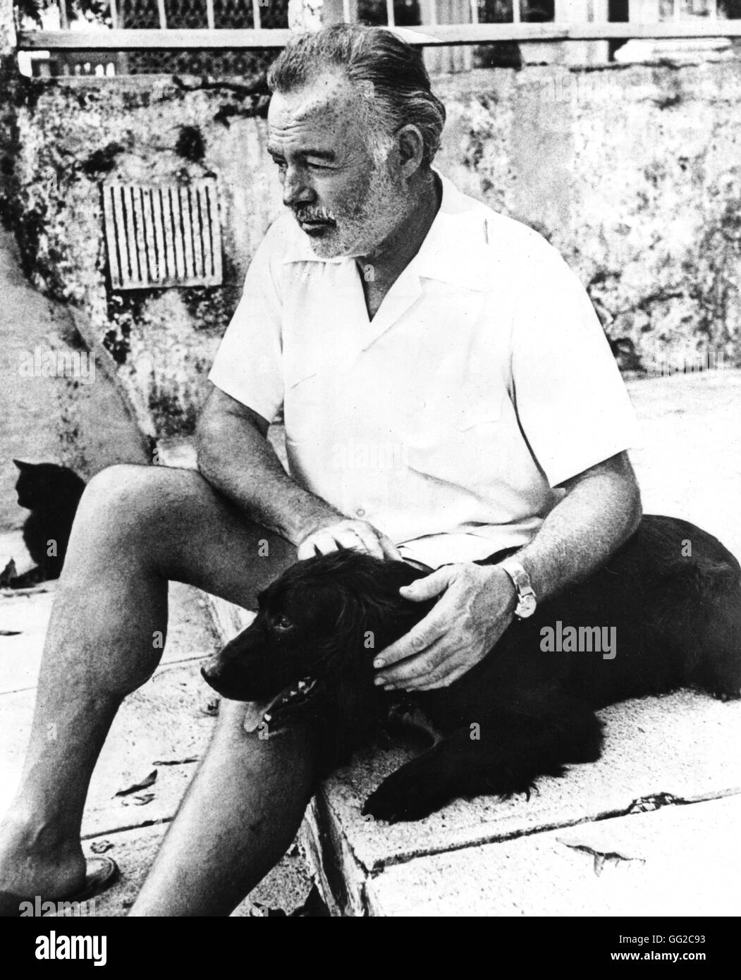 Ernest Hemingway and his dog 1951 United States Stock Photo