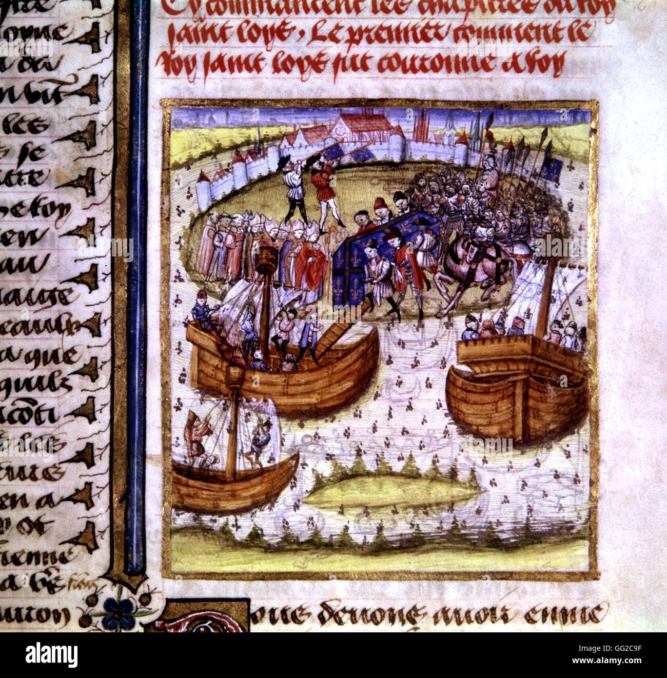 Great chronicles of France. Embarkation of St. Louis' coffin in Tunis c. 1450 France Bibliothèque municipale de Châteauroux Stock Photo