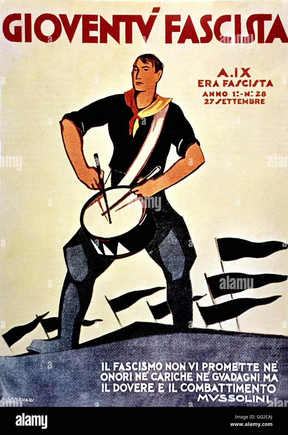 Cover of the Italian fascist journal 'Gioventù fascista' published. N°28 from September 27, 1931 (first year of publication). Illustration A. Canevari Stock Photo