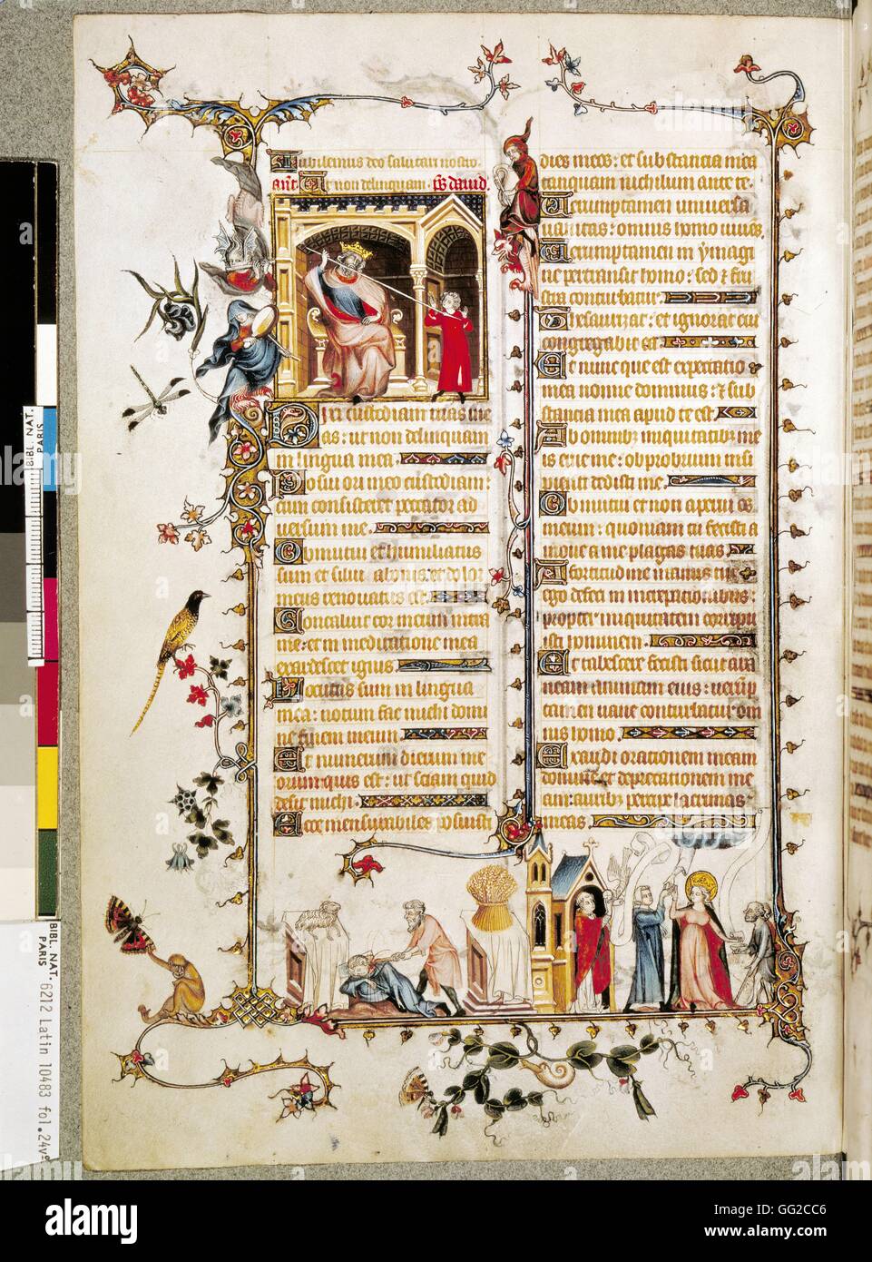 Belleville's breviary. Cain killing Abel, Eucharist, Charity 1323-1326 France Stock Photo