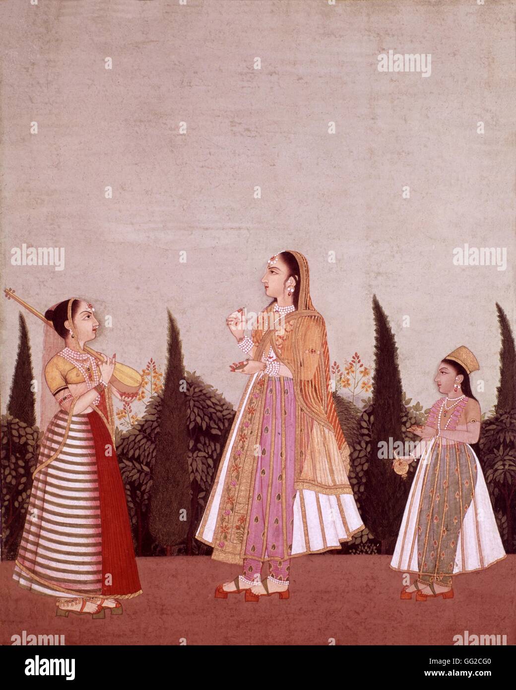 Indian miniature. Lucknow school. Princess with her ladies-in-waiting India 18th century Paris, Musée Guimet Stock Photo