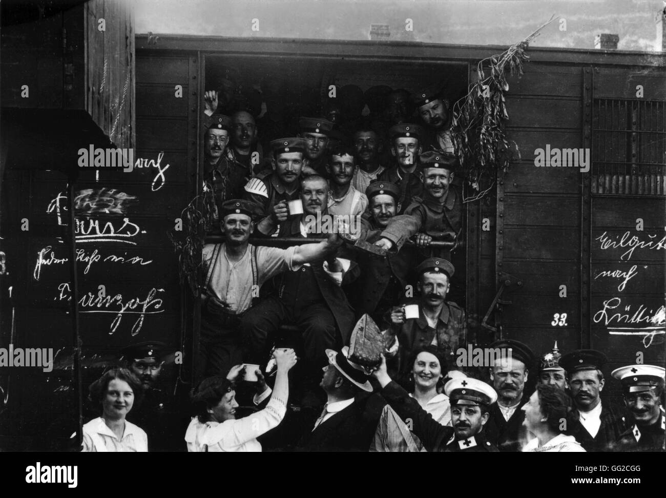 Mobilized soldiers leaving for the front Germany, World War I August 1914 Stock Photo