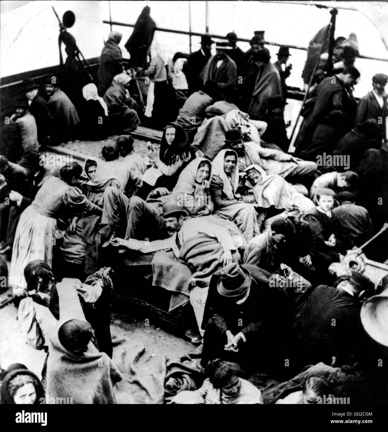 Photograph by W. H. Raw. Emigrants on a boat heading towards the United States United States 1902 Washington, Library of Congress Stock Photo