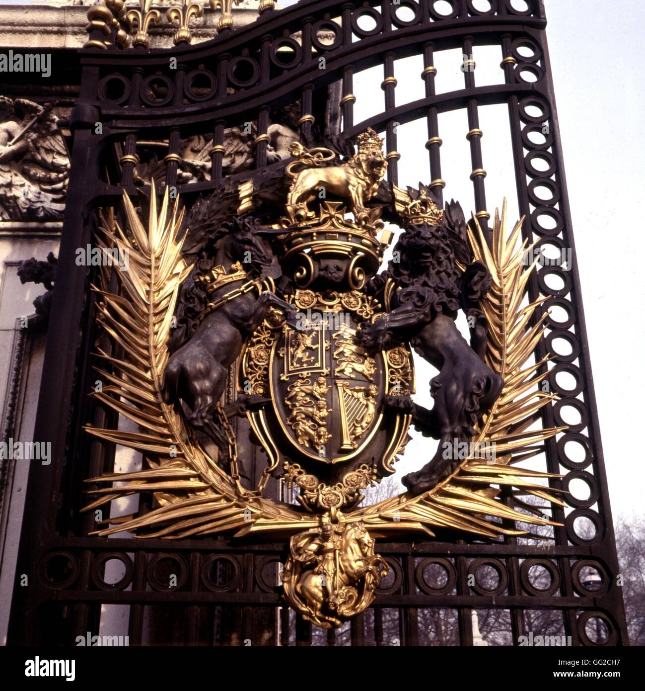 Royal coat of arms, Buckingham Palace, London 20th century England Stock Photo