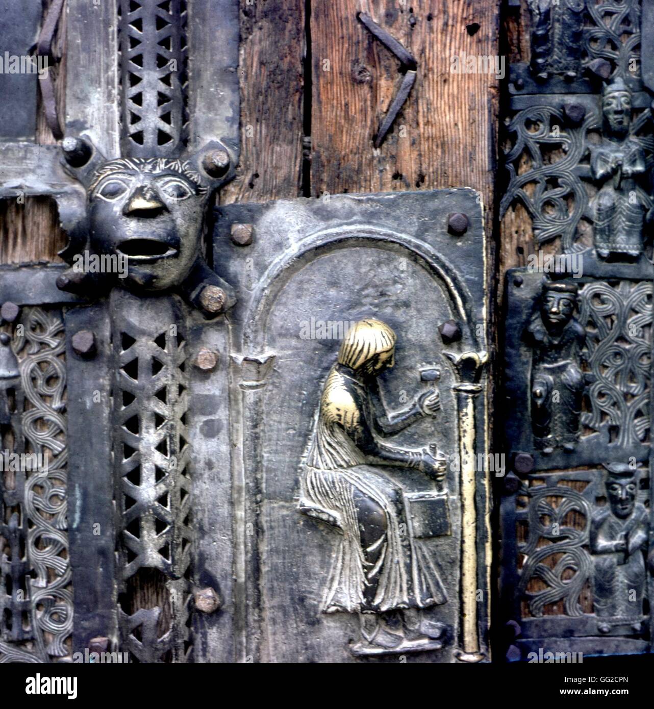 Detail of the bronze gate at San Zeno 11-12th centuries Italy Stock Photo