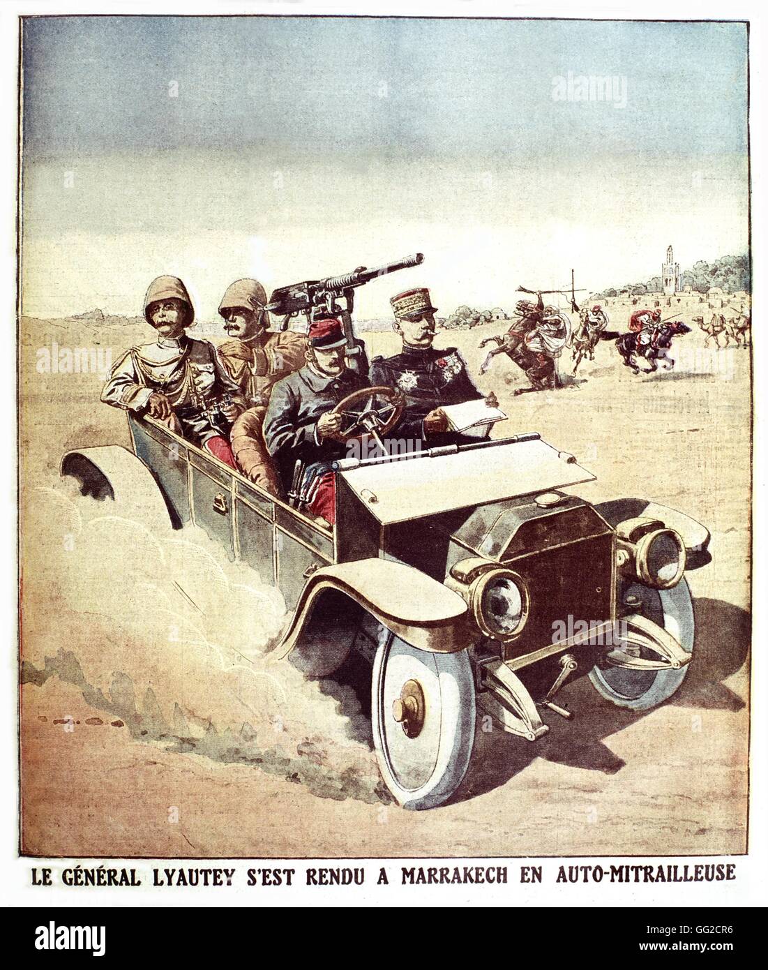 Morocco. French General Lyautey heading towards Marrakech by armoured car  20th century France - Colonization Stock Photo